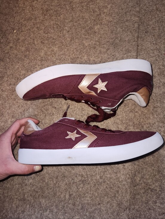 Converse Shoes - Converse Low Top Chuck Taylor All Star Burgundy Gold Lace Up Fashion Sneakers W8